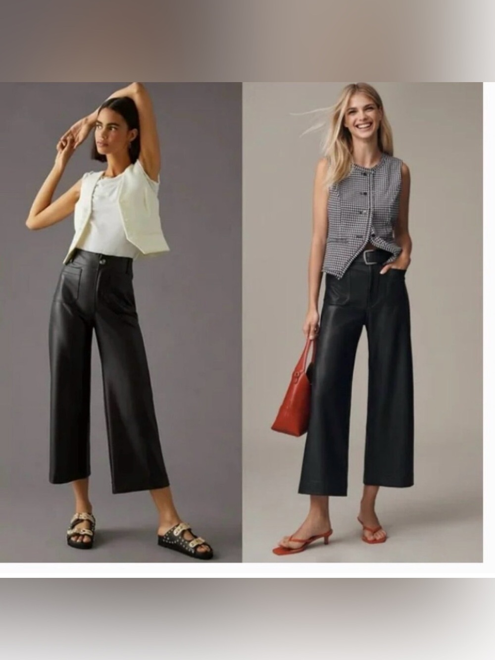 Maeve Anthropologie The Colette Faux Leather Crop Wide-Leg Pants size 31